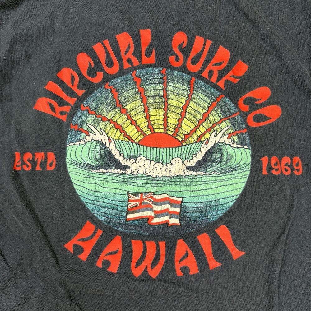 Women's Navy Blue Ripcurl Hawaii Tee Shirt Screen Printed Logo Beach Small Y2K - Picture 4 of 6